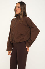 Celestine Funnel Neck Bomber Jacket Dark Chocolate